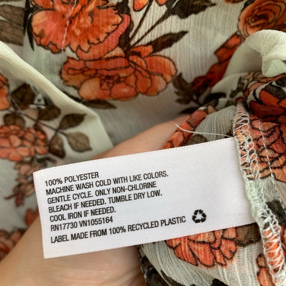 A New Day Orange Cream Floral Sheer Button Down Blouse - Picture 4 of 4